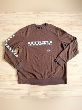 Vans Brown Checker Stripe Crewneck Sweatshirt Mens L
